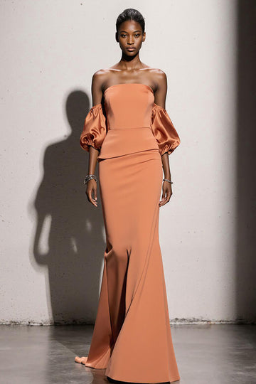 Off The Shoulder Orange Mermaid Long Evening Dress